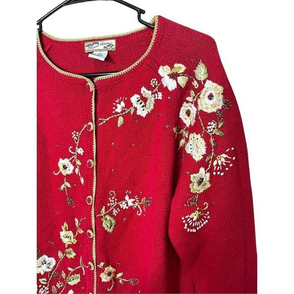 Vintage Heirloom Collectibles Red Embroidered Cardigan Sweater Size S - Picture 2 of 7